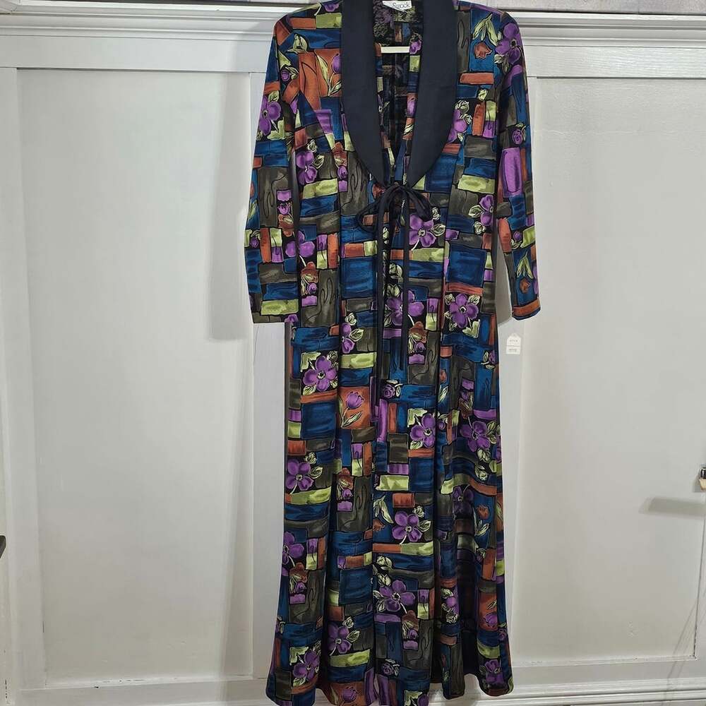 Vintage La Smock Petite Rayon Maxi Dress Floral Abstract 80s 90s Tie Front